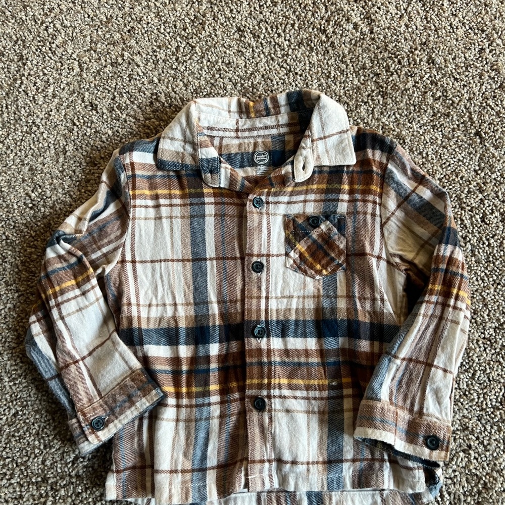 Wonder Nation Plaid Button Down Shirt - Brown, Cream, and Blue